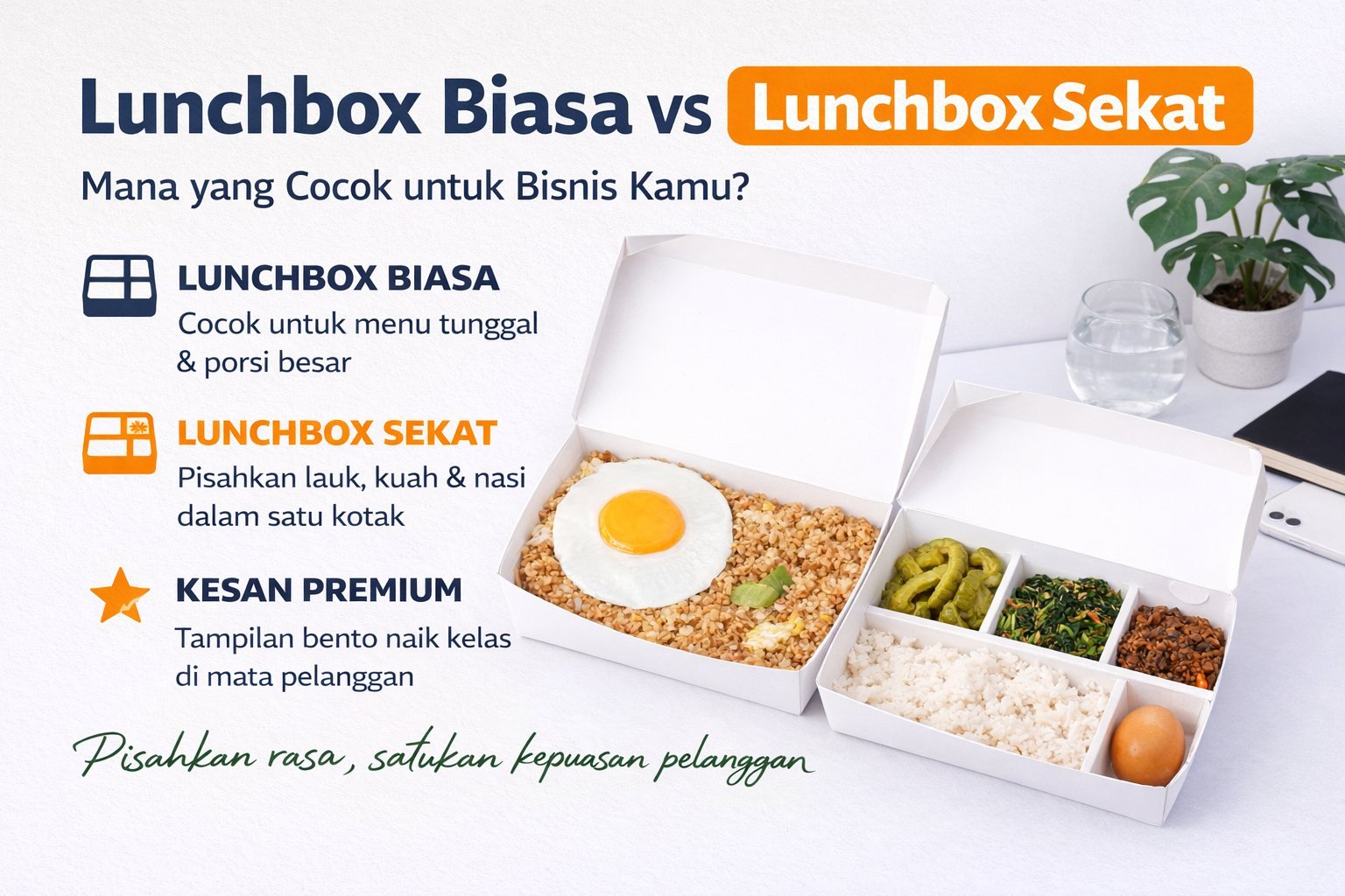Perbandingan lunchbox biasa dan lunchbox kertas sekat SEALPAK untuk menu bento dan nasi kotak