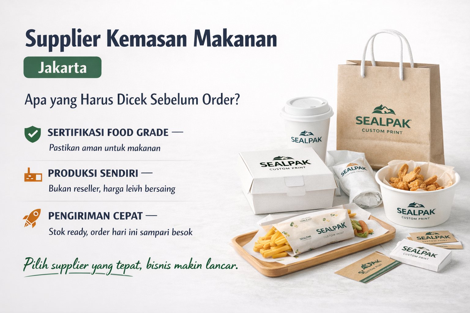 Supplier kemasan makanan Jakarta SEALPAK — checklist memilih vendor kemasan food grade untuk bisnis F&B