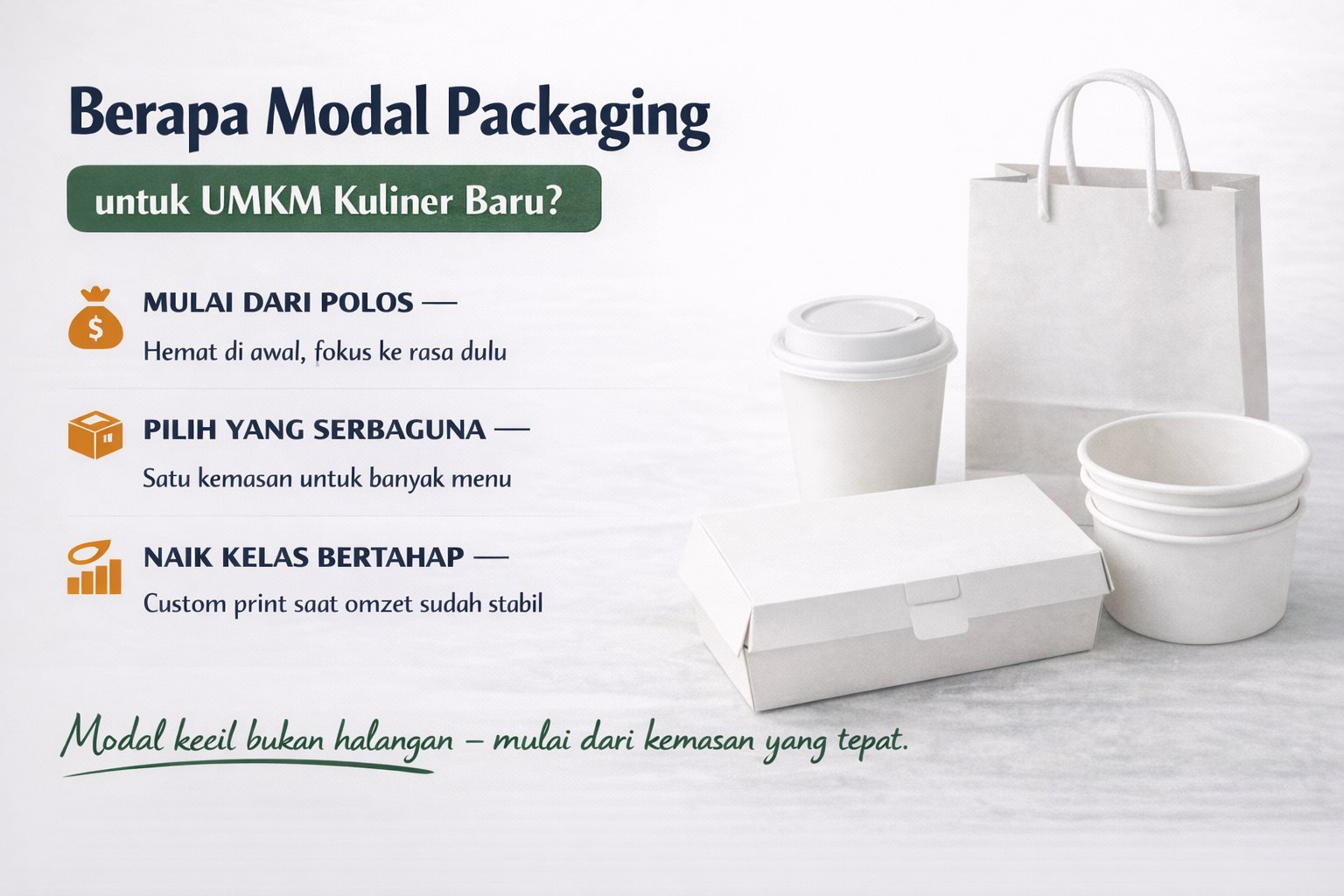Ilustrasi menghitung harga kemasan makanan UMKM untuk modal bisnis kuliner baru — SEALPAK