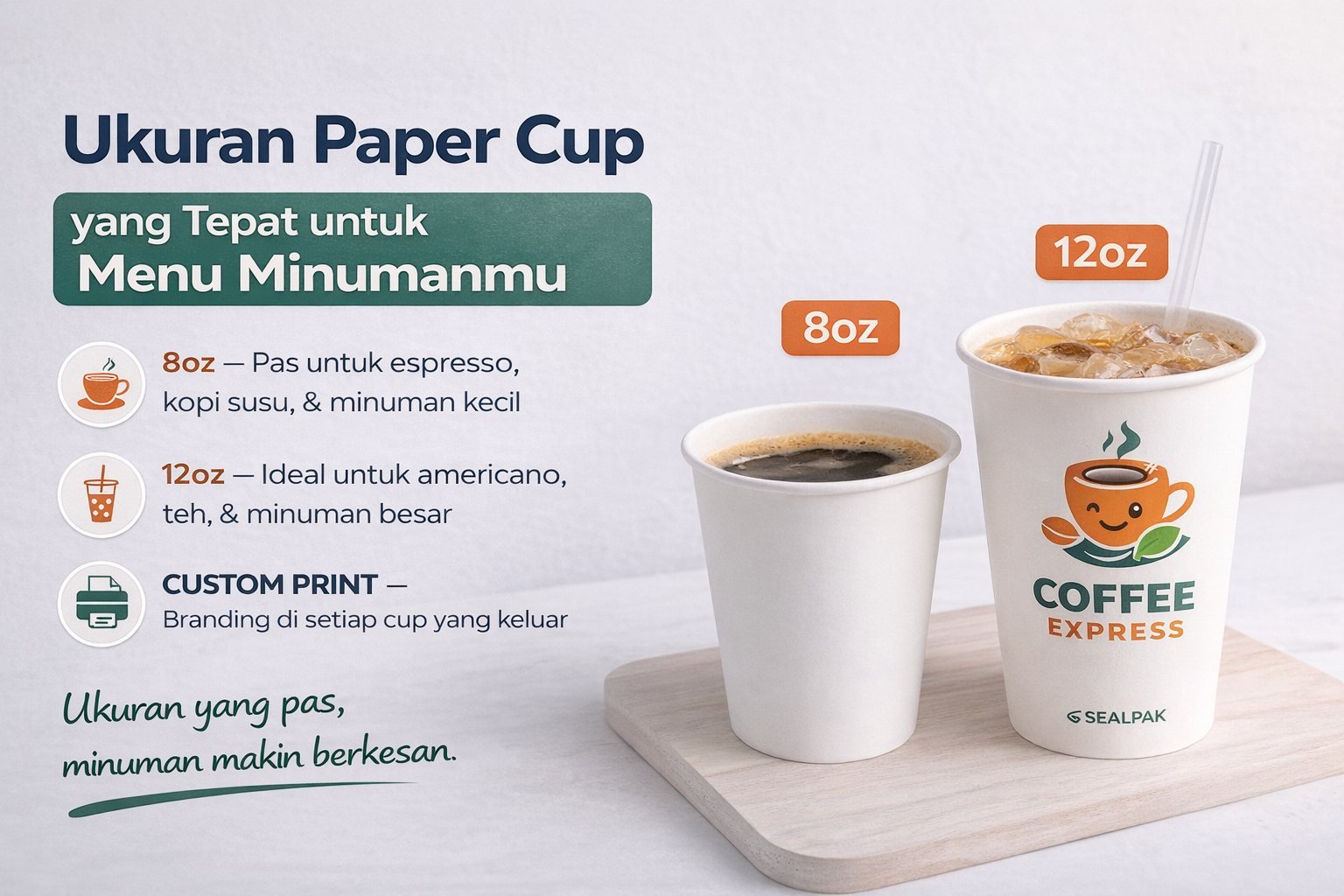 Ukuran paper cup 8oz 12oz SEALPAK untuk kopi, es, dan jus — panduan memilih cup sesuai menu minuman
